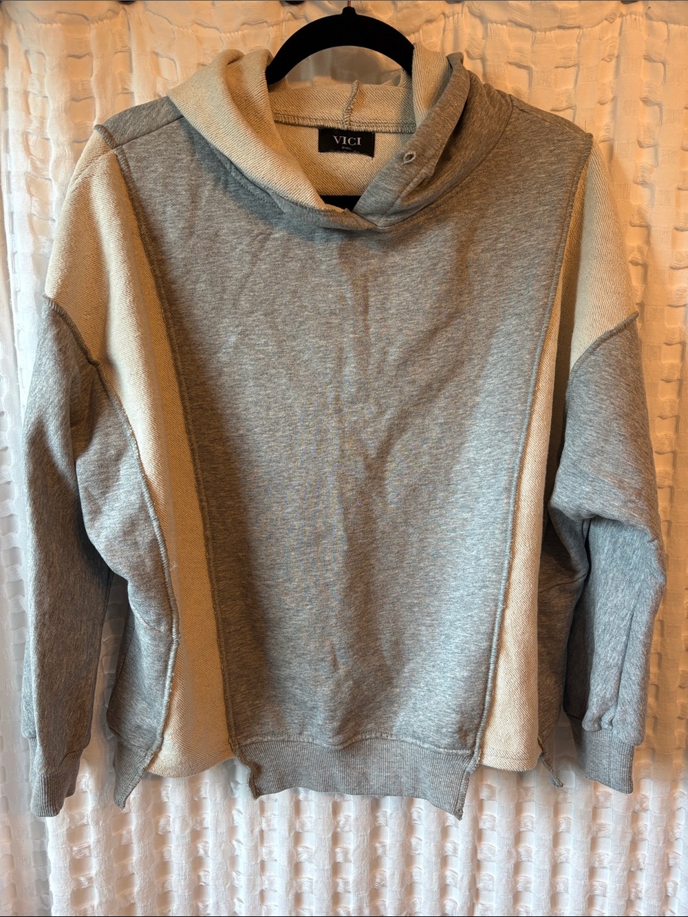 VICI women’s  Gray & Cream Crewneck Hoodie Sweater